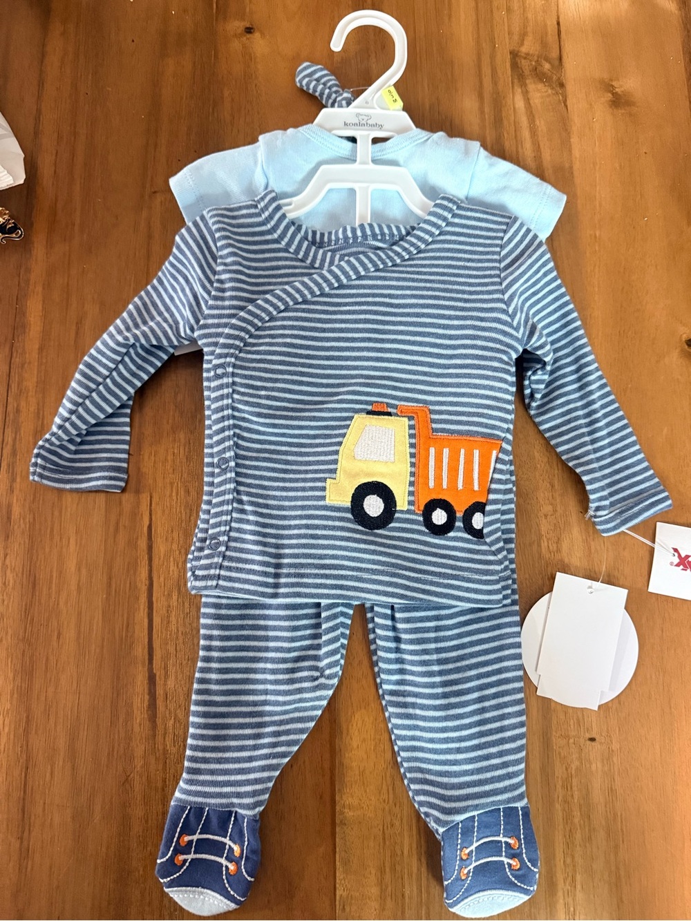 Koala Kids Light Blue & White Striped Baby Footed Pajama with Orange Truck